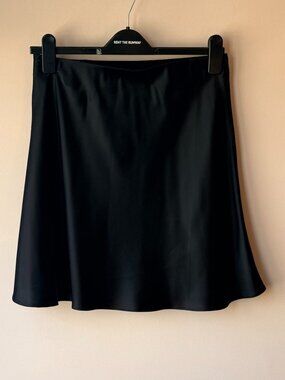 Quince Washable Silk Mini Skirt Black Satin 100% Mulberry Silk Slip Skirt Size L